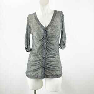 2/$30 Cabi Small Womens Pebble Print Gather Placket Sheer Blouse